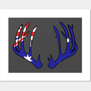 Deer Antlers Australia Flag Hunting Hunter Posters and Art